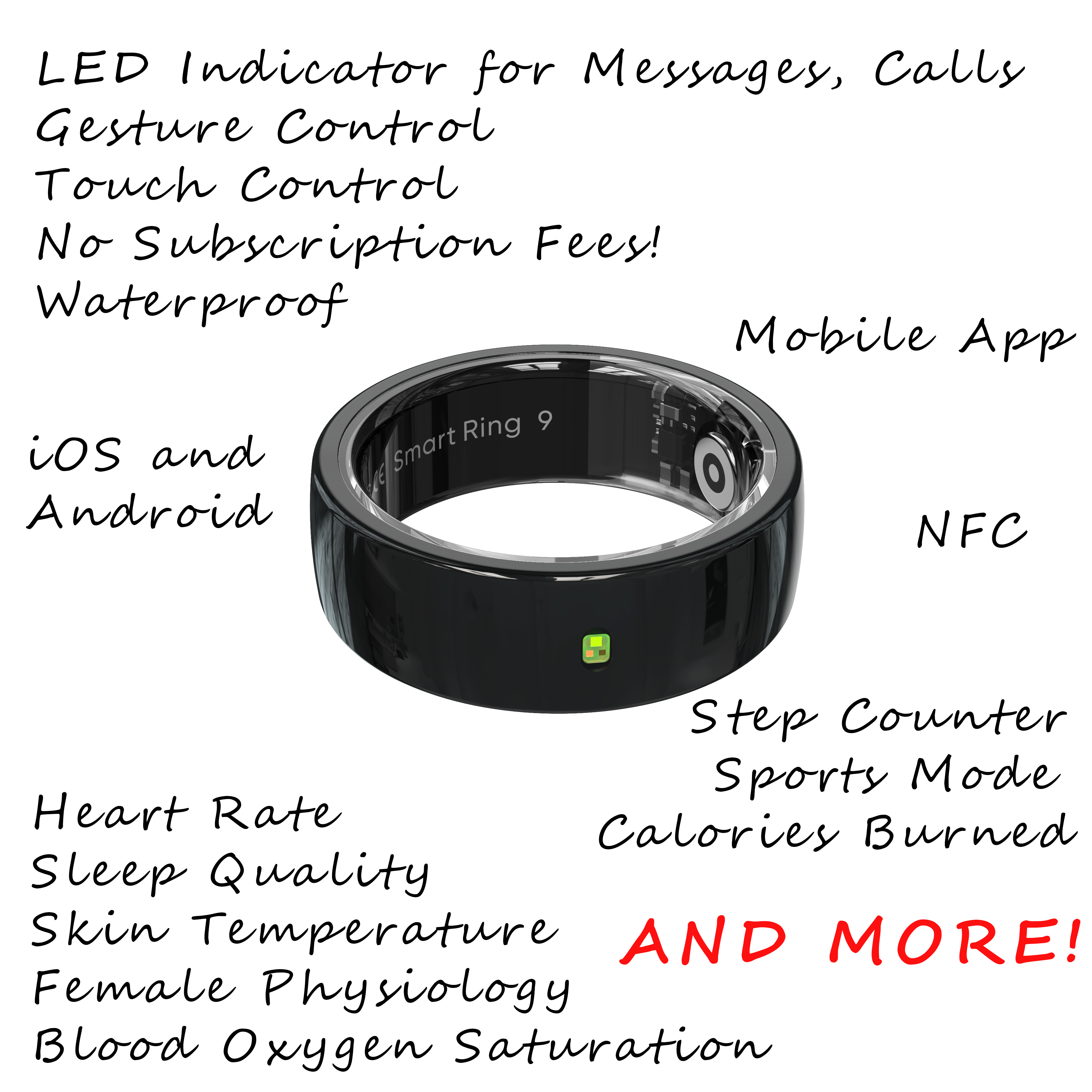 Smart Ring Notification Reminder Skin Temperature Monitor Touch NFC Health Tracker