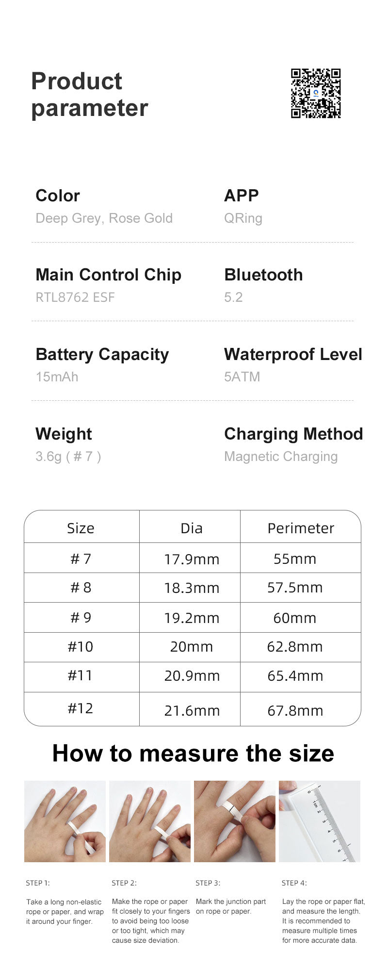 Smart Unisex Ring Fitness Tracker with Gesture Sensing