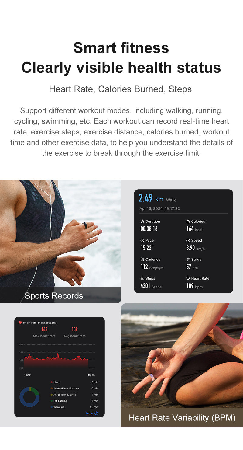 Smart Ring Notification Reminder Skin Temperature Monitor Touch NFC Health Tracker