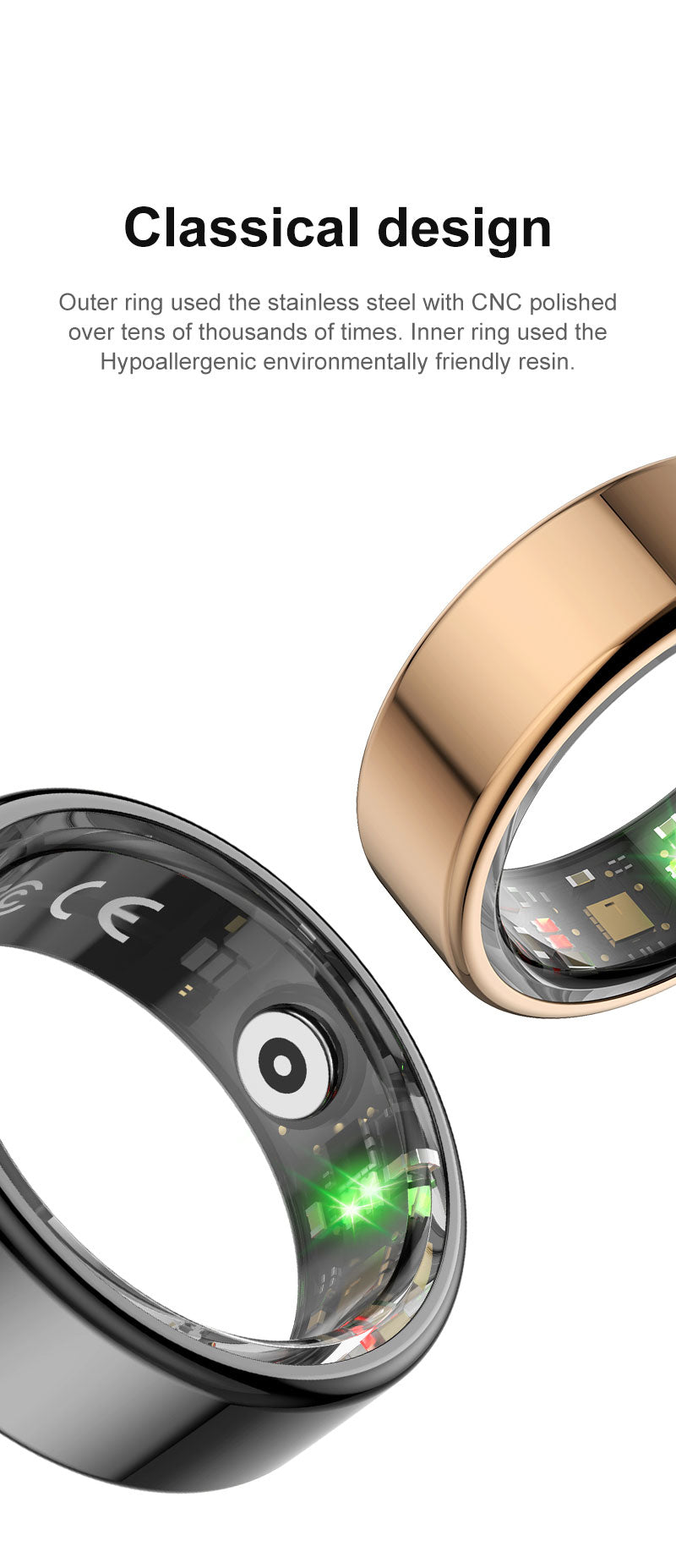 Smart Unisex Ring Fitness Tracker with Gesture Sensing