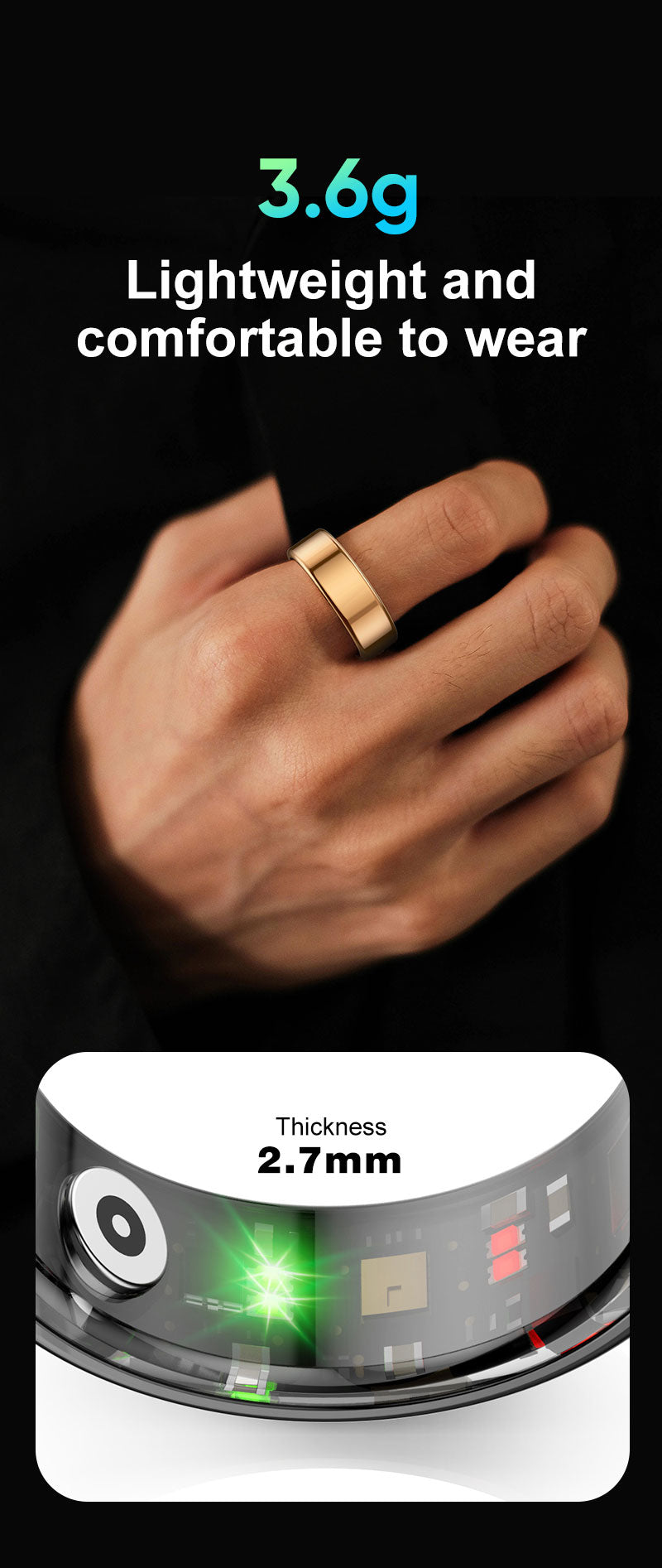 Smart Unisex Ring Fitness Tracker with Gesture Sensing